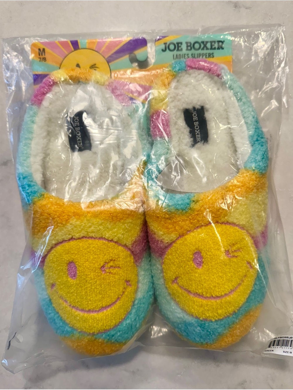 Joe Boxer Multicolor Fuzzy Smiley Face Ladies Slippers